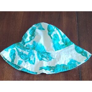 Melissa Masse Bucket Summer Hat Casual White Turquoise Floral 18 in